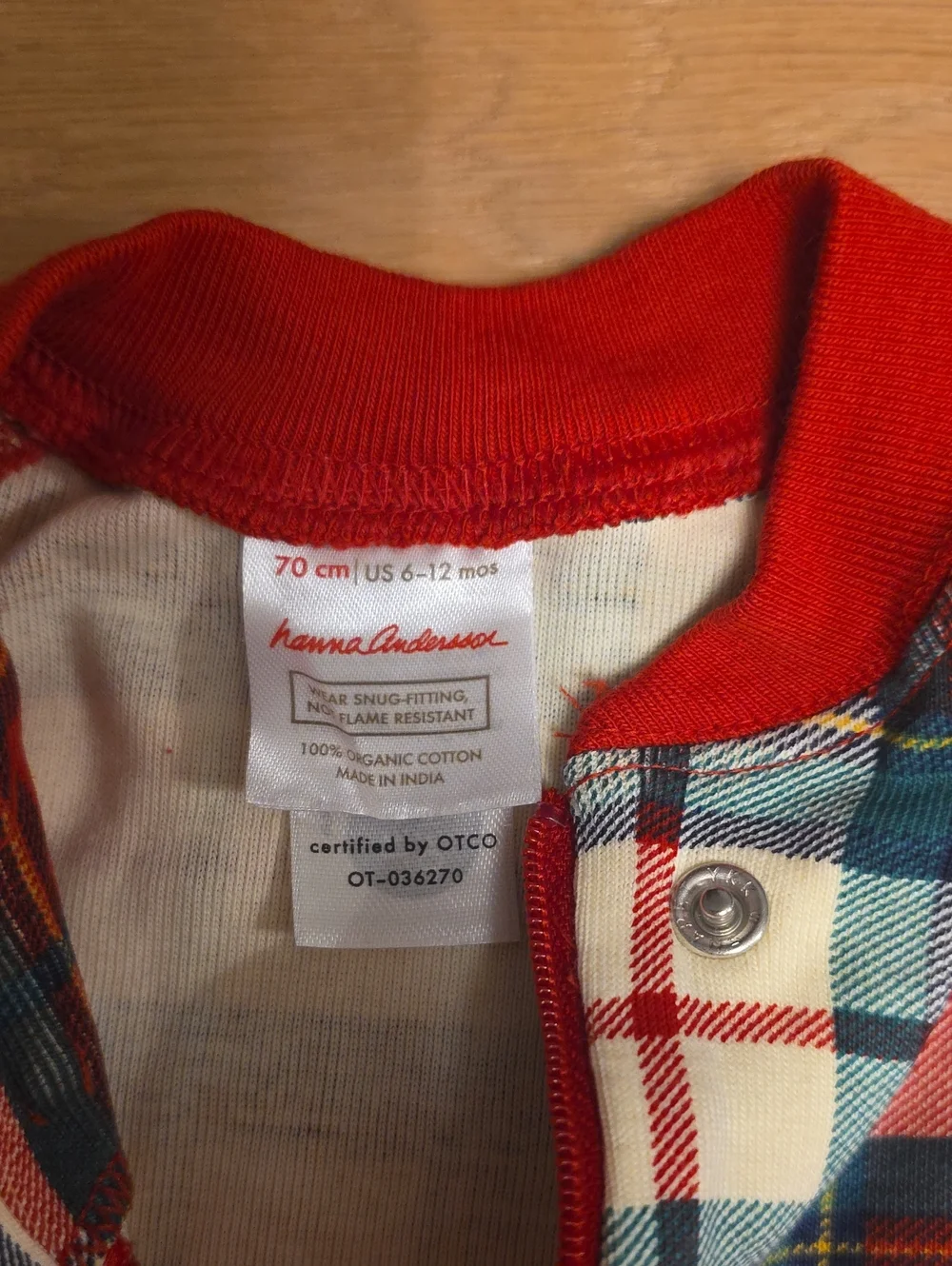 Hanna Andersson Red-Trim Plaid Baby Footed Zipper Pajamas